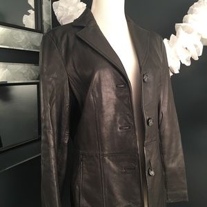 Black leather jacket.